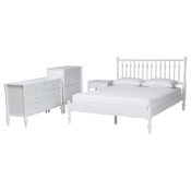 Baxton Studio Denita Spindle 4-Piece Bedroom Set - Farmhouse Platform Bed with Matching Dresser, Chest, and 1-Drawer Nightstand, White, Full